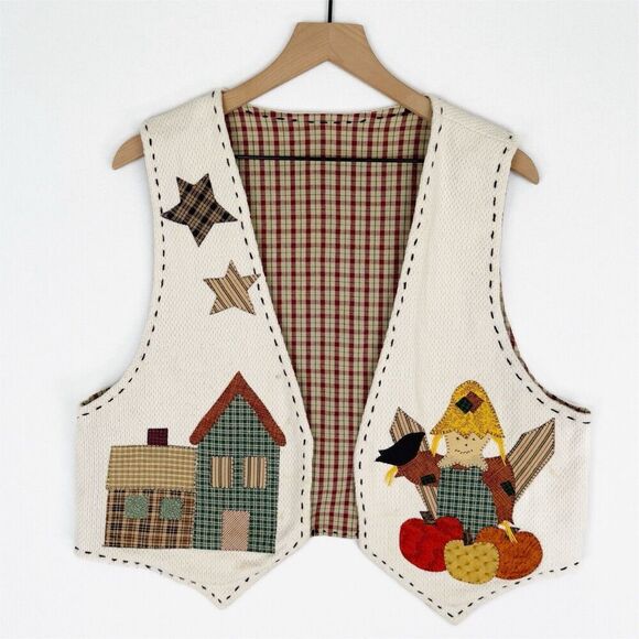 Unbranded Fall Vest Womens XL* Pumpkin Folk Art Hippie Boho Scare Crow‎ Flawed - Picture 1 of 16